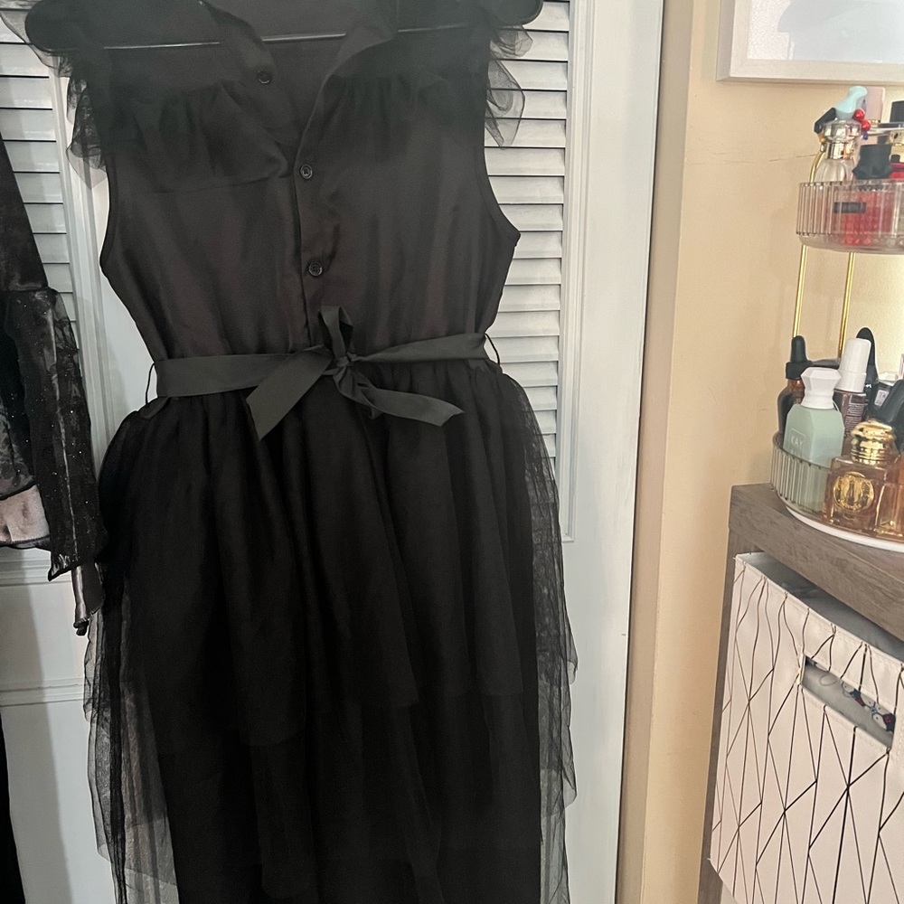 Wednesday Adam’s dance dress Black Sleeveless Collar Midi Sundress